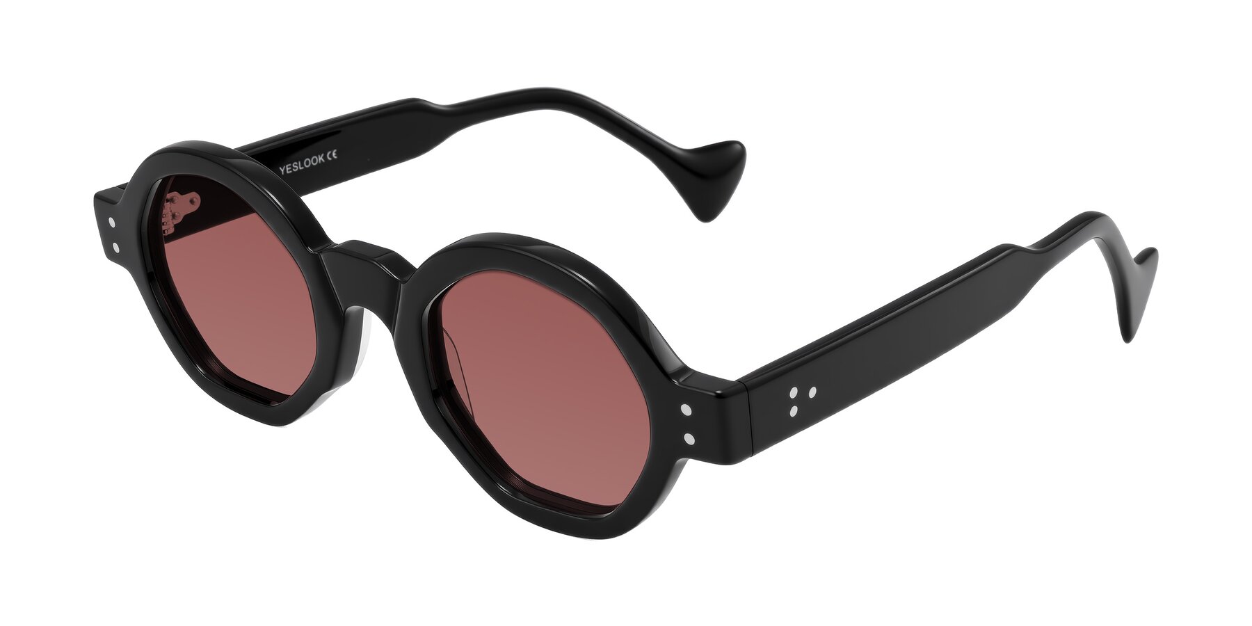 Angle of Tzivara in Black with Garnet Tinted Lenses