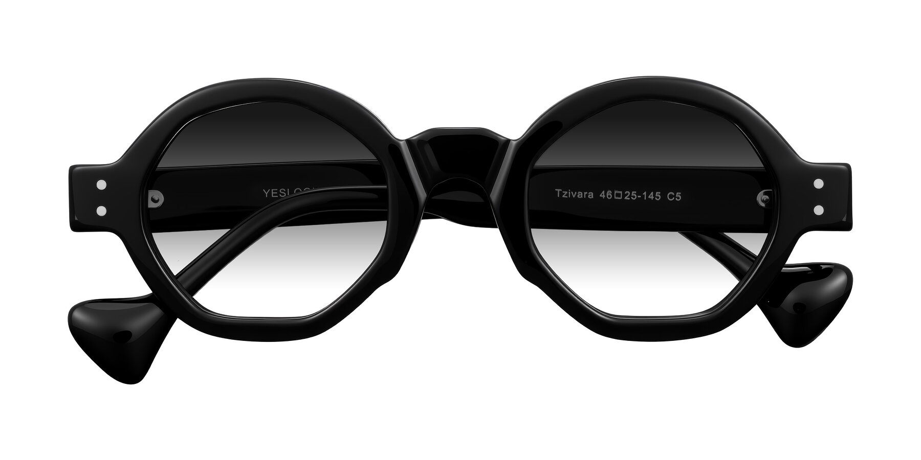 Folded Front of Tzivara in Black with Gray Gradient Lenses