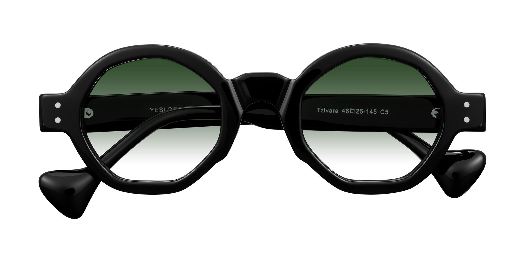 Folded Front of Tzivara in Black with Green Gradient Lenses