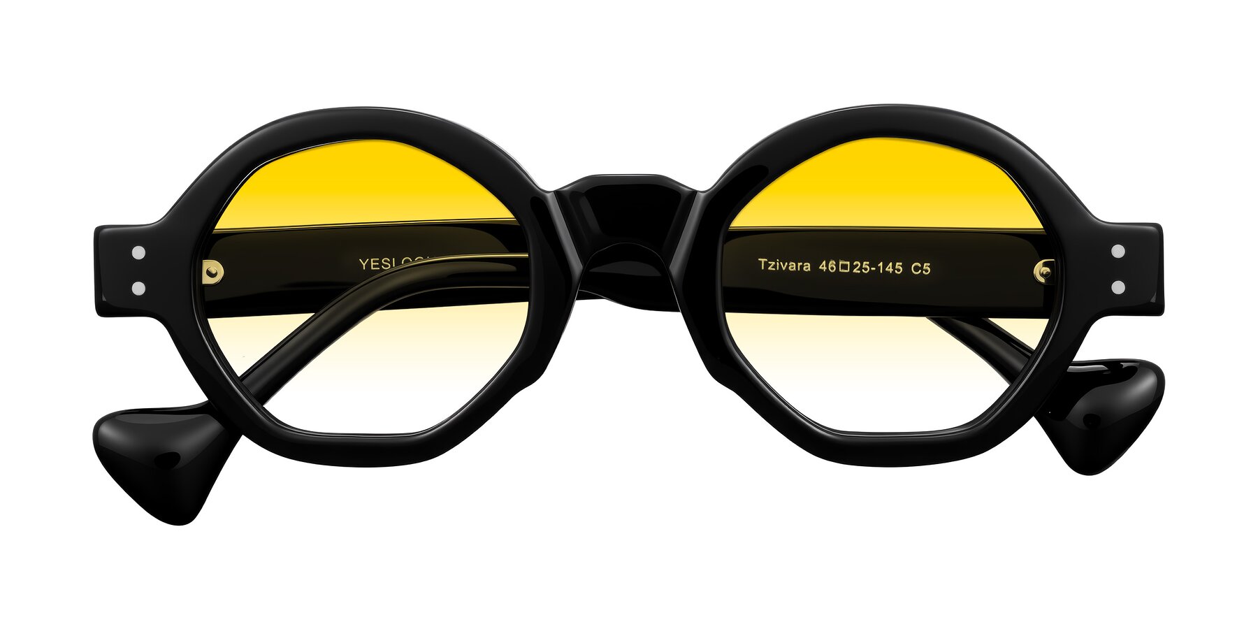 Folded Front of Tzivara in Black with Yellow Gradient Lenses
