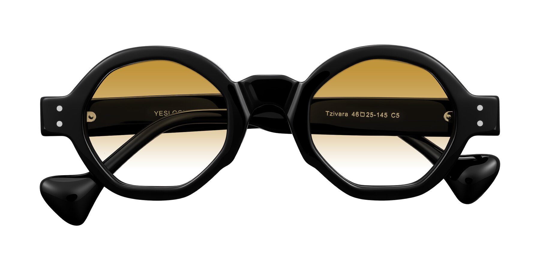 Folded Front of Tzivara in Black with Champagne Gradient Lenses