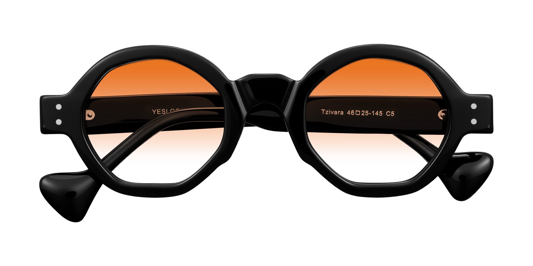 Folded Front of Tzivara in Black with Orange Gradient Lenses