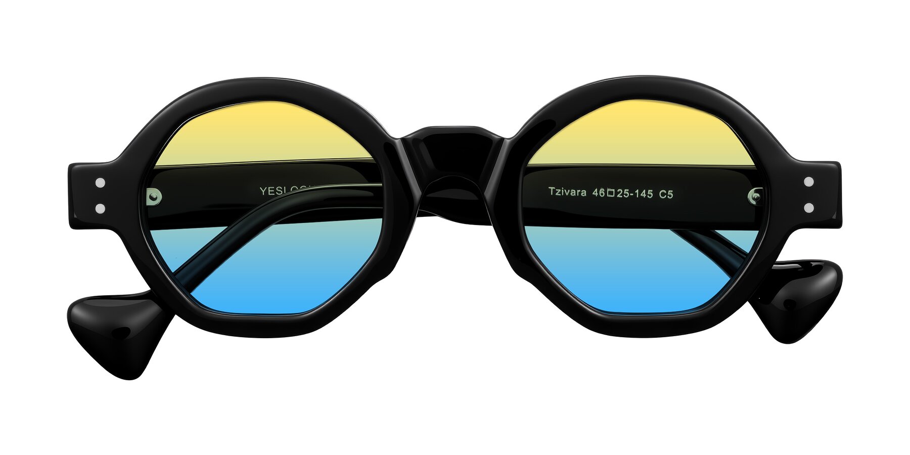 Folded Front of Tzivara in Black with Yellow / Blue Gradient Lenses