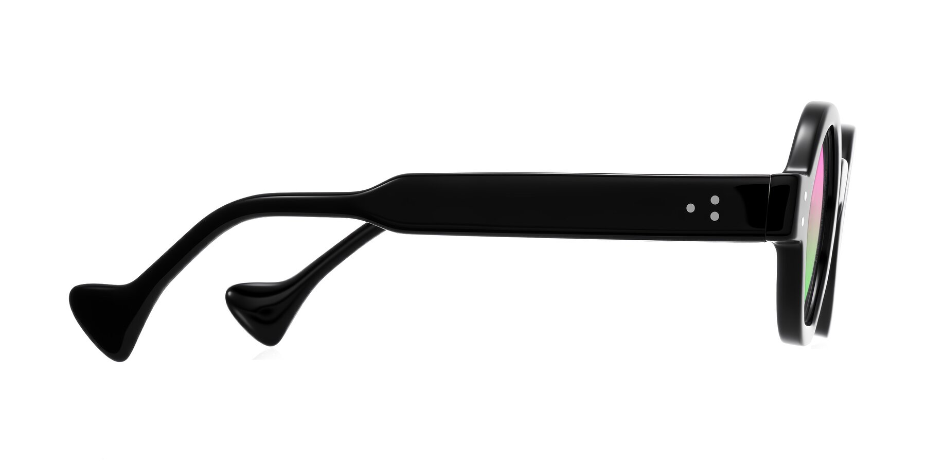 Side of Tzivara in Black with Pink / Green Gradient Lenses
