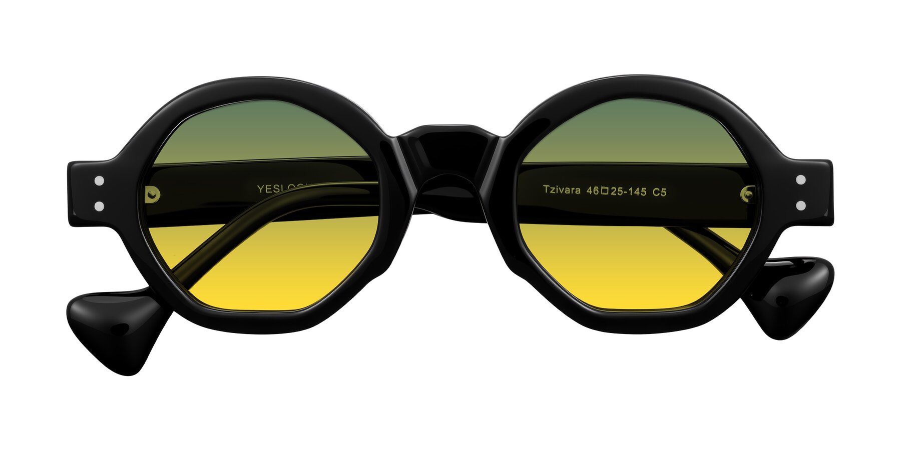 Folded Front of Tzivara in Black with Green / Yellow Gradient Lenses