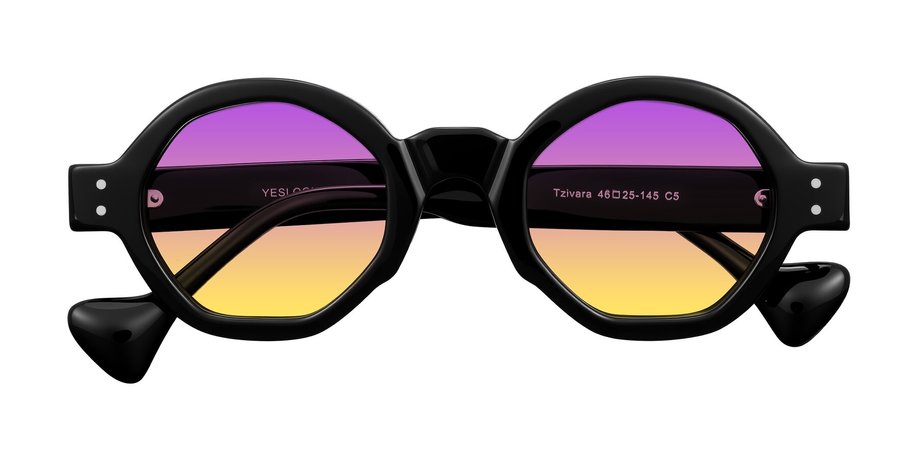 Folded Front of Tzivara in Black with Purple / Yellow Gradient Lenses
