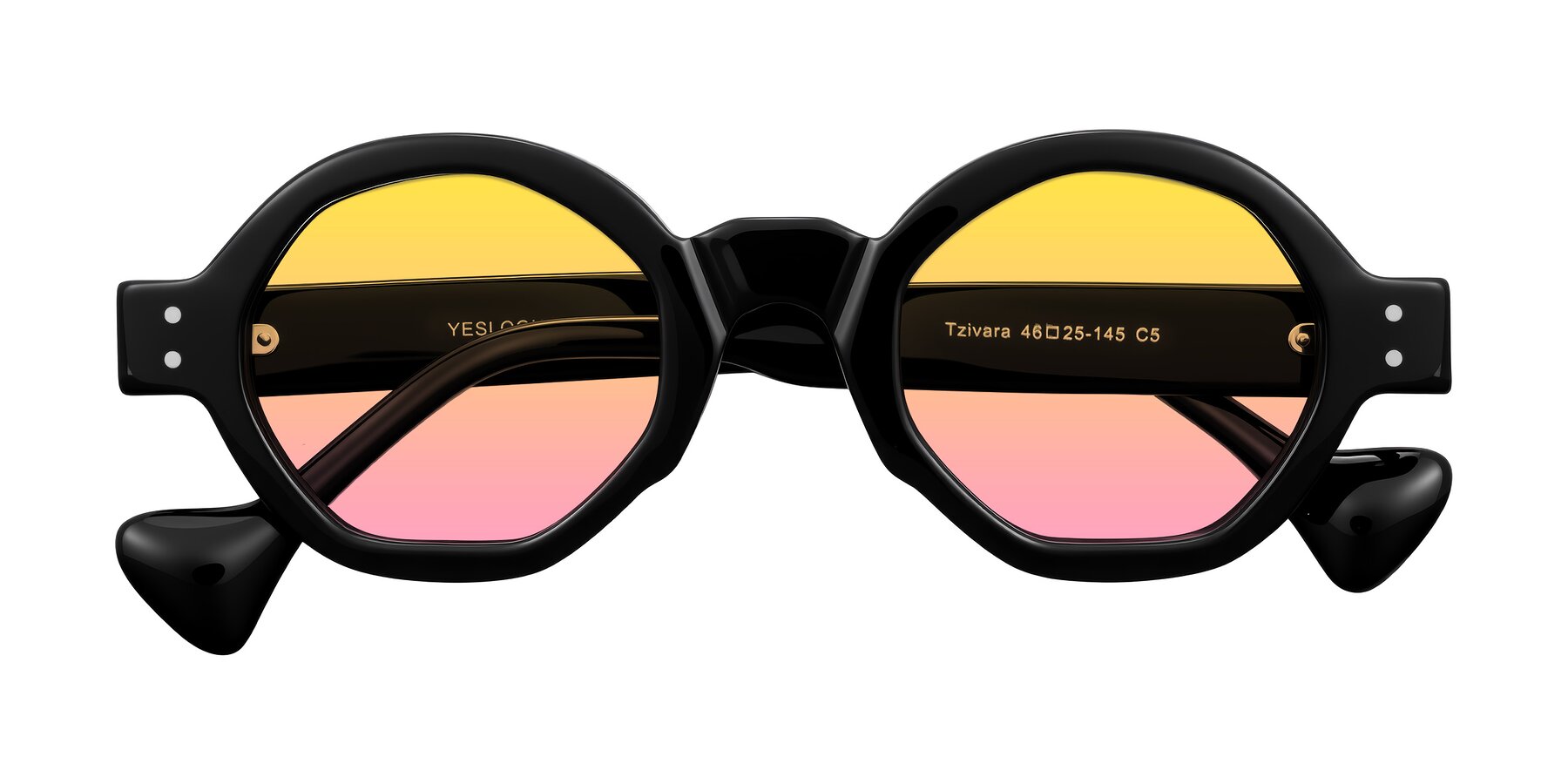 Folded Front of Tzivara in Black with Yellow / Pink Gradient Lenses