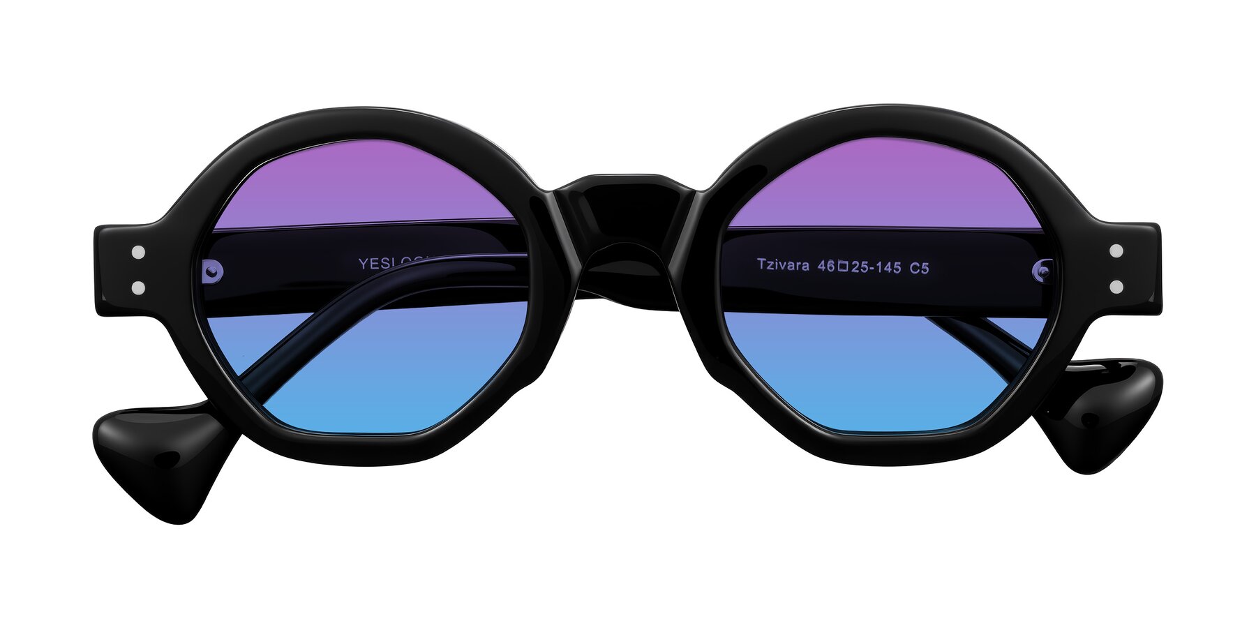 Folded Front of Tzivara in Black with Purple / Blue Gradient Lenses