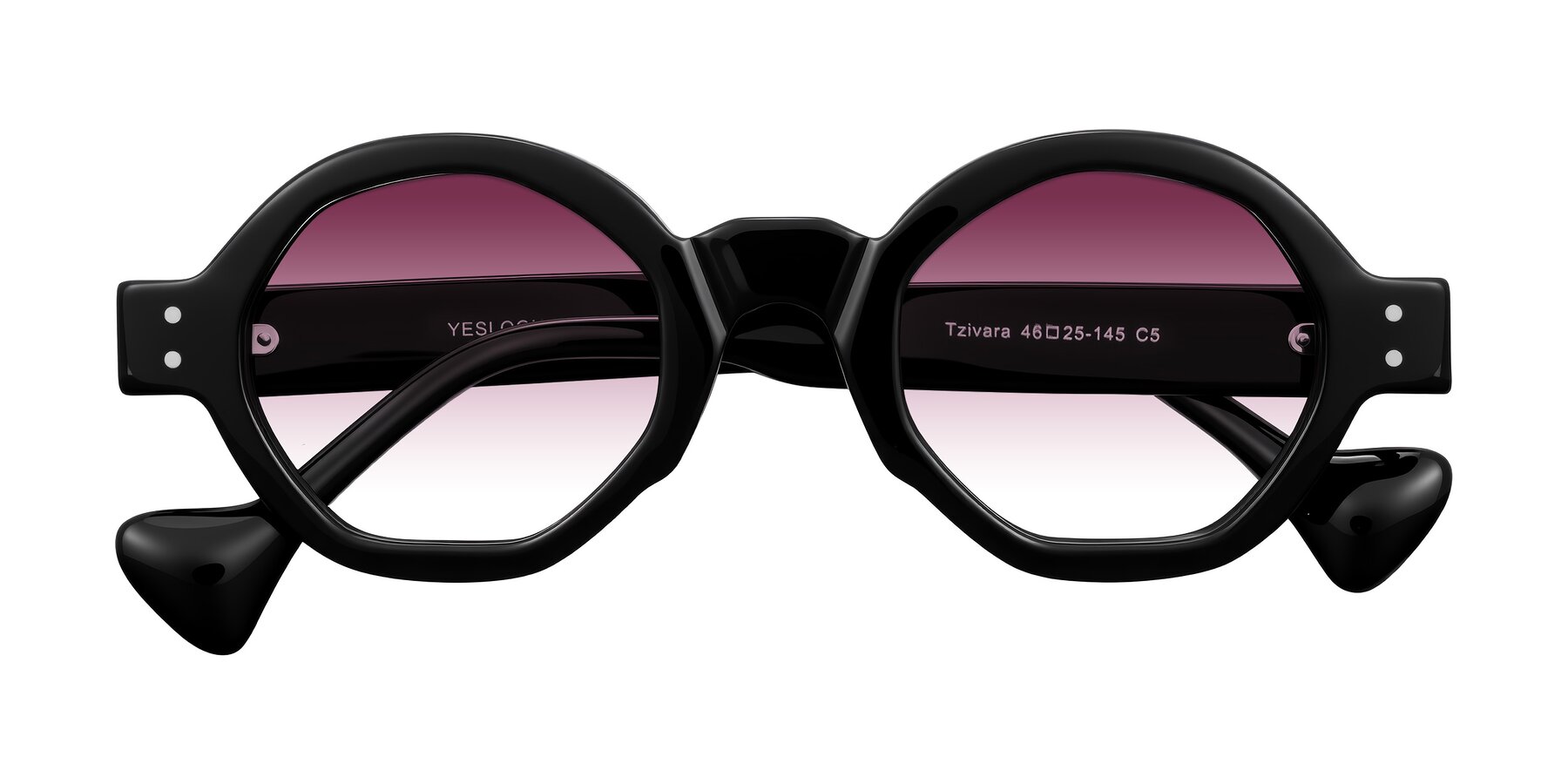 Folded Front of Tzivara in Black with Wine Gradient Lenses