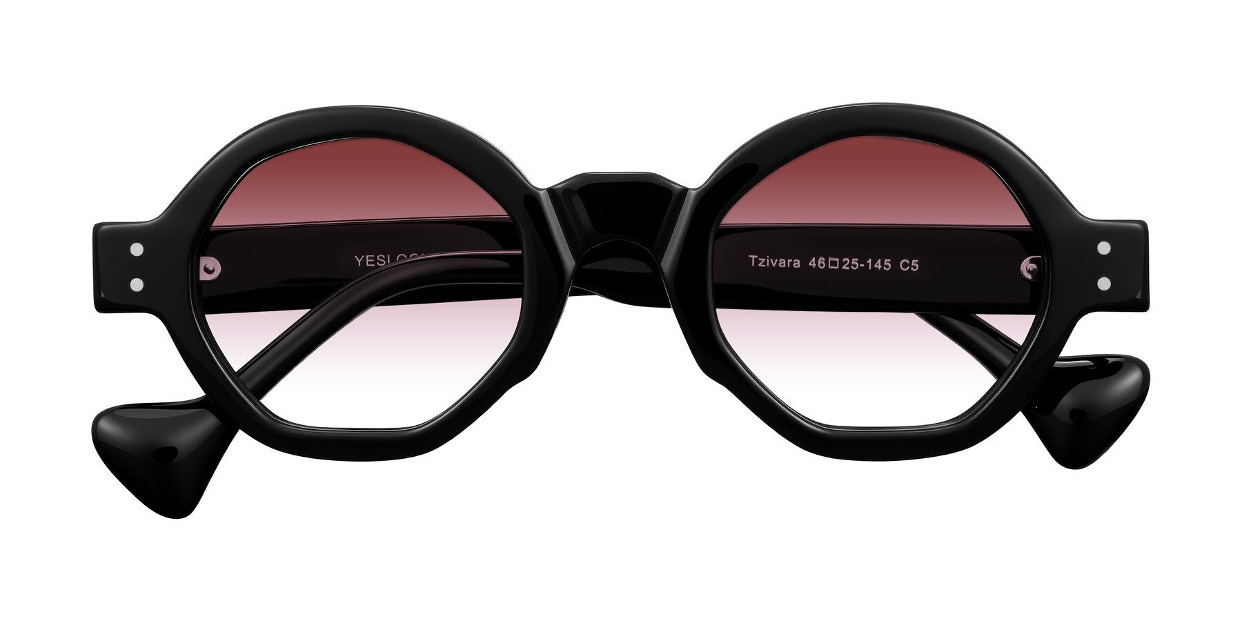 Folded Front of Tzivara in Black with Garnet Gradient Lenses