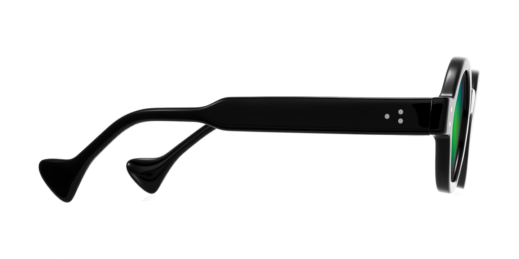 Side of Tzivara in Black with Green Mirrored Lenses