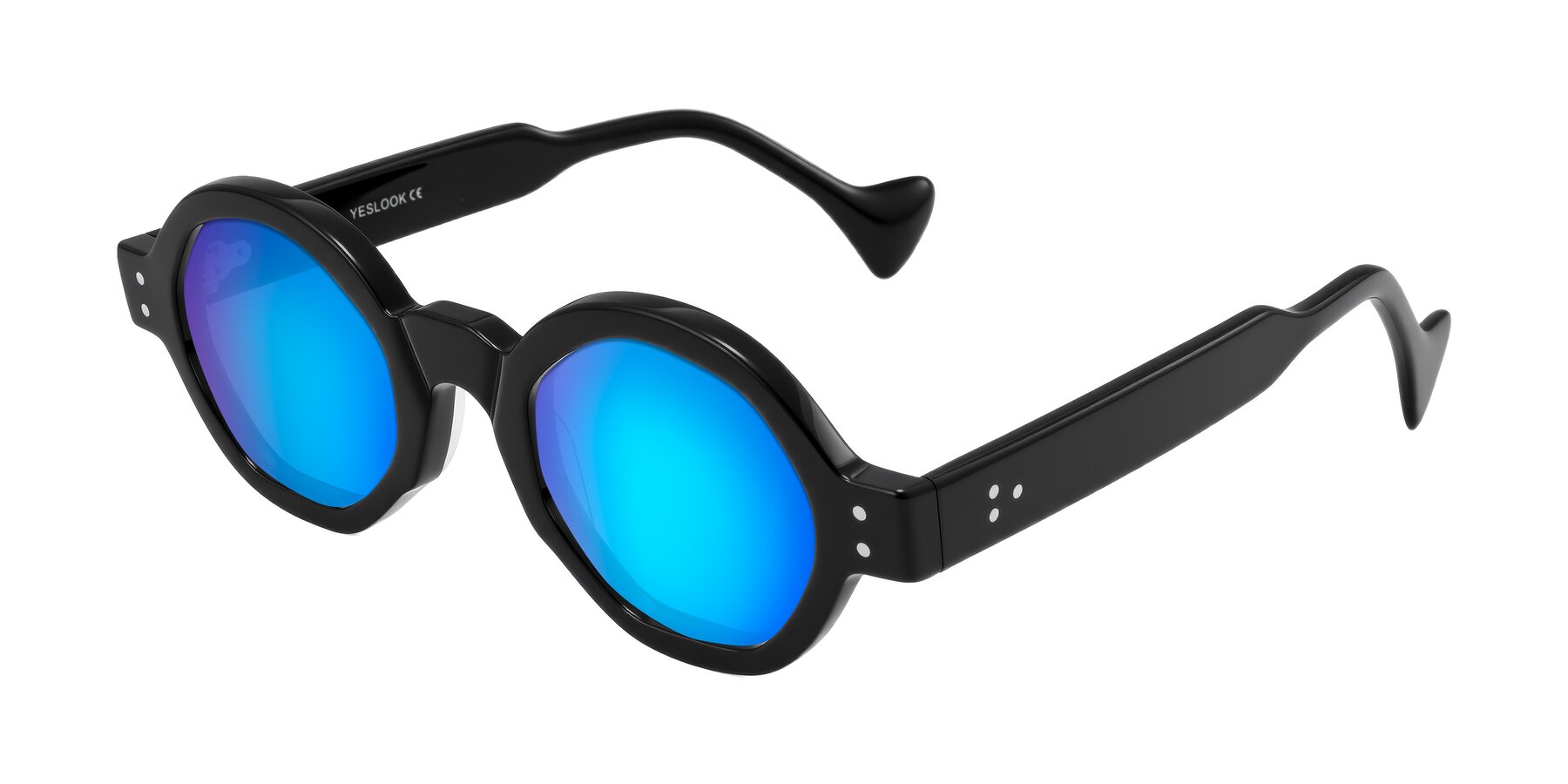 Angle of Tzivara in Black with Blue Mirrored Lenses