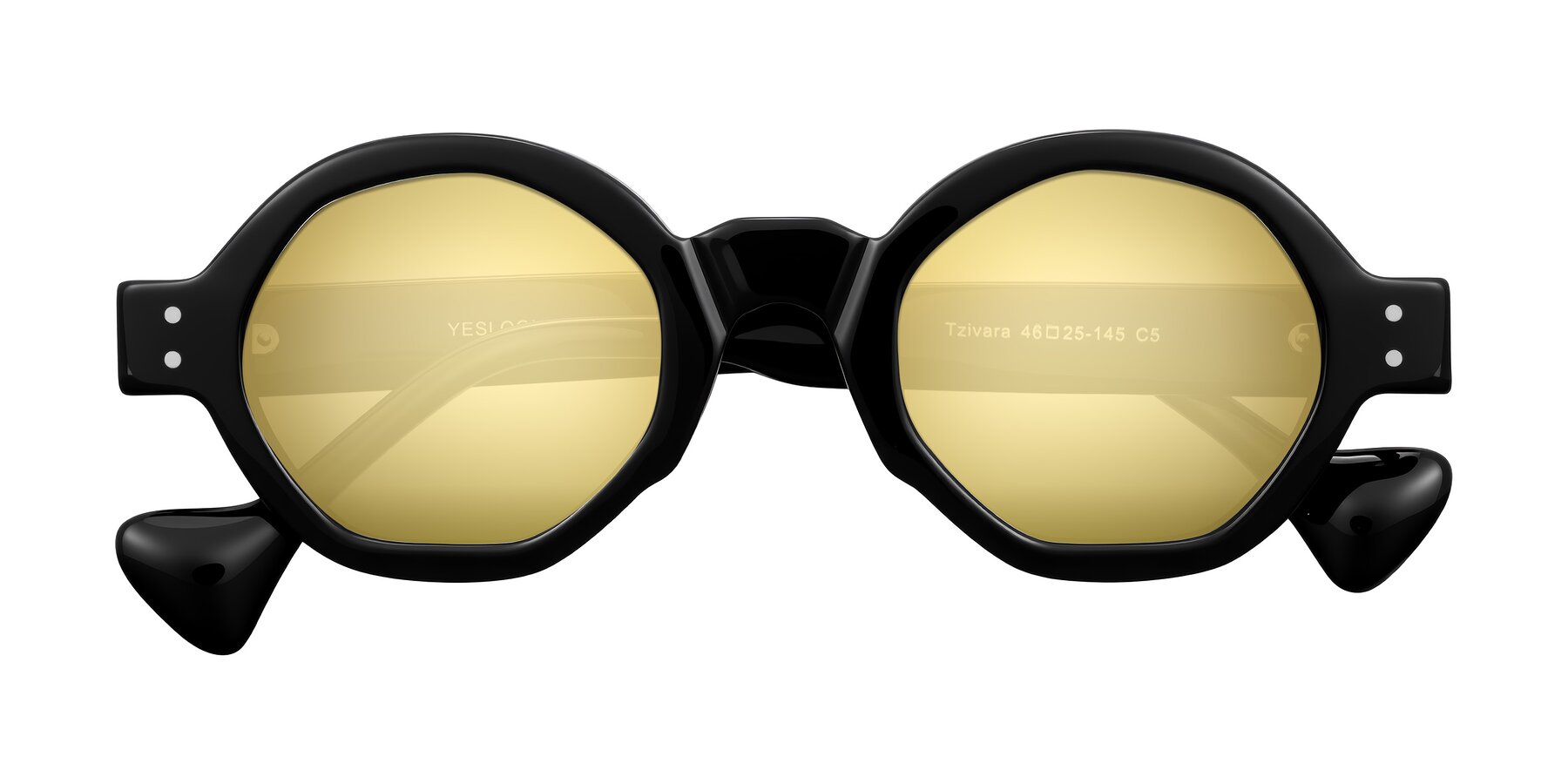 Folded Front of Tzivara in Black with Gold Mirrored Lenses
