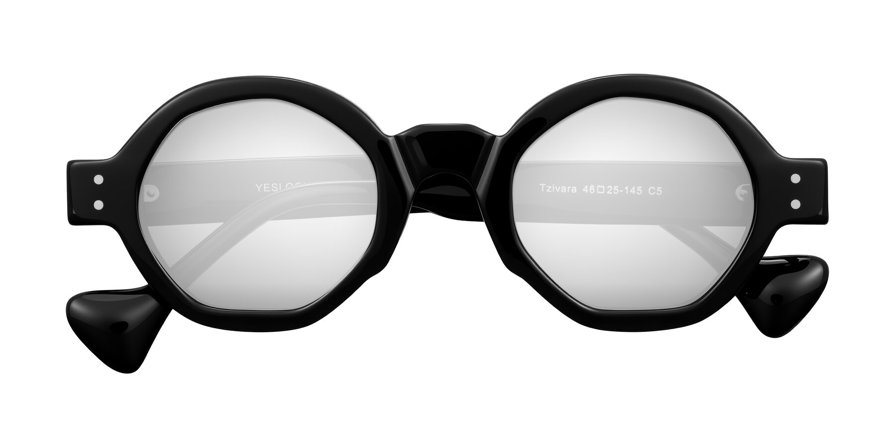 Folded Front of Tzivara in Black with Silver Mirrored Lenses