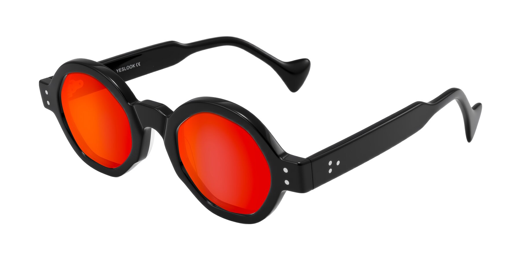 Angle of Tzivara in Black with Red Gold Mirrored Lenses