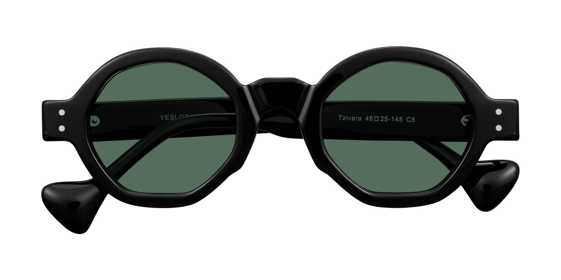 Folded Front of Tzivara in Black with Green Polarized Lenses
