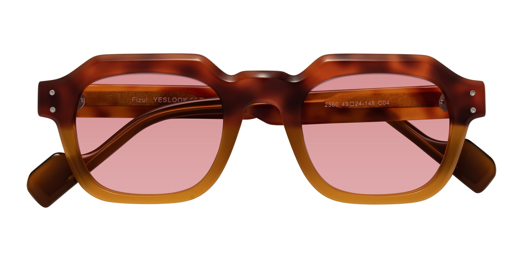 Tortoise/ Pumpkin Retro-Vintage Geometric Full-Rim Tinted Sunglasses with Medium Garnet Sunwear Lenses - Fizul