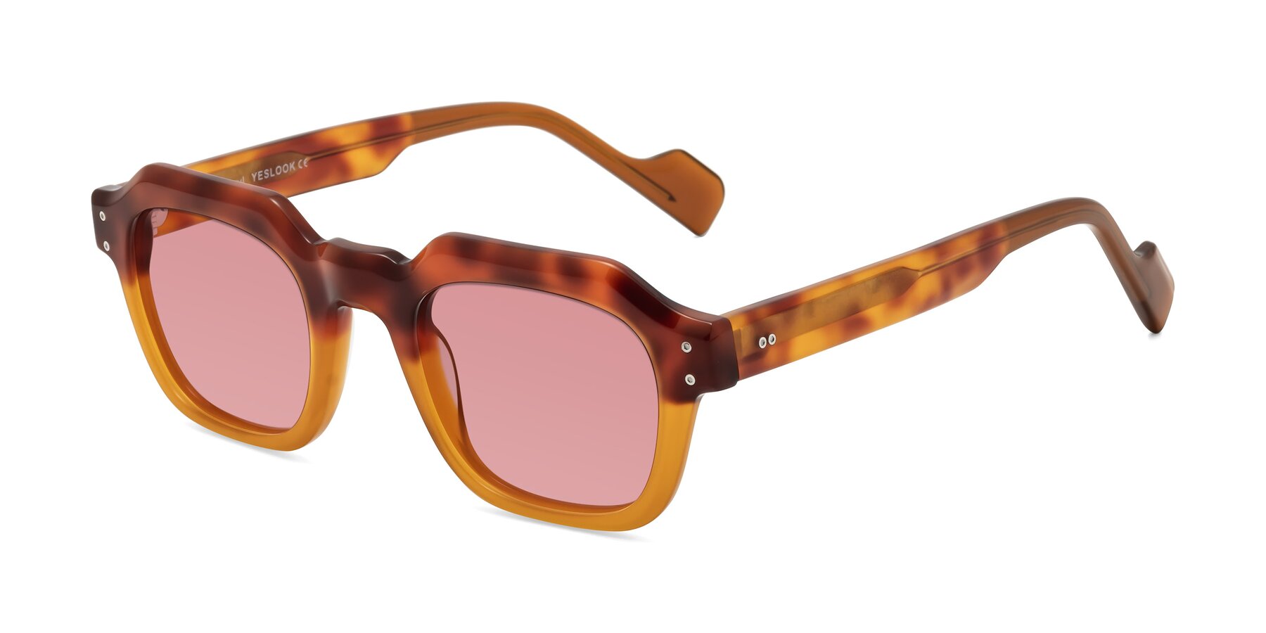 Tortoise/ Pumpkin Retro-Vintage Geometric Full-Rim Tinted Sunglasses with Medium Garnet Sunwear Lenses - Fizul