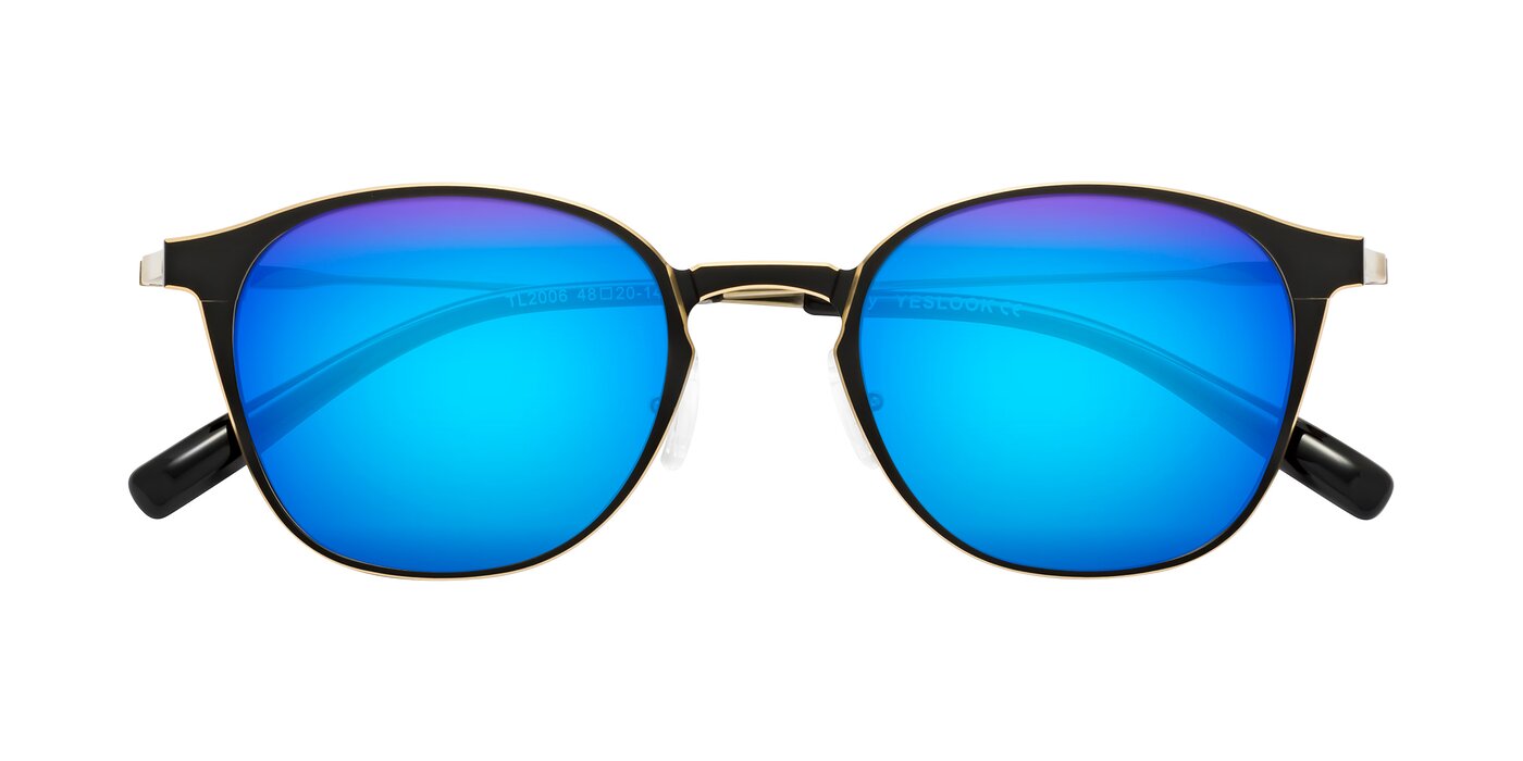 Lzzy - Metallic Black/Gold Flash Mirrored Sunglasses