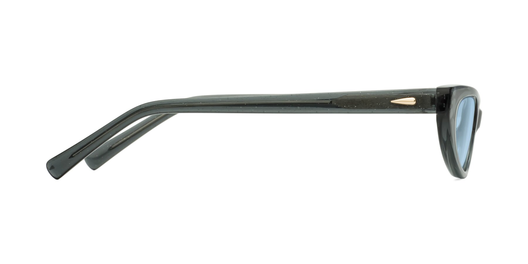 Side of Beebe in Pearlescent Gray with Light Blue Tinted Lenses