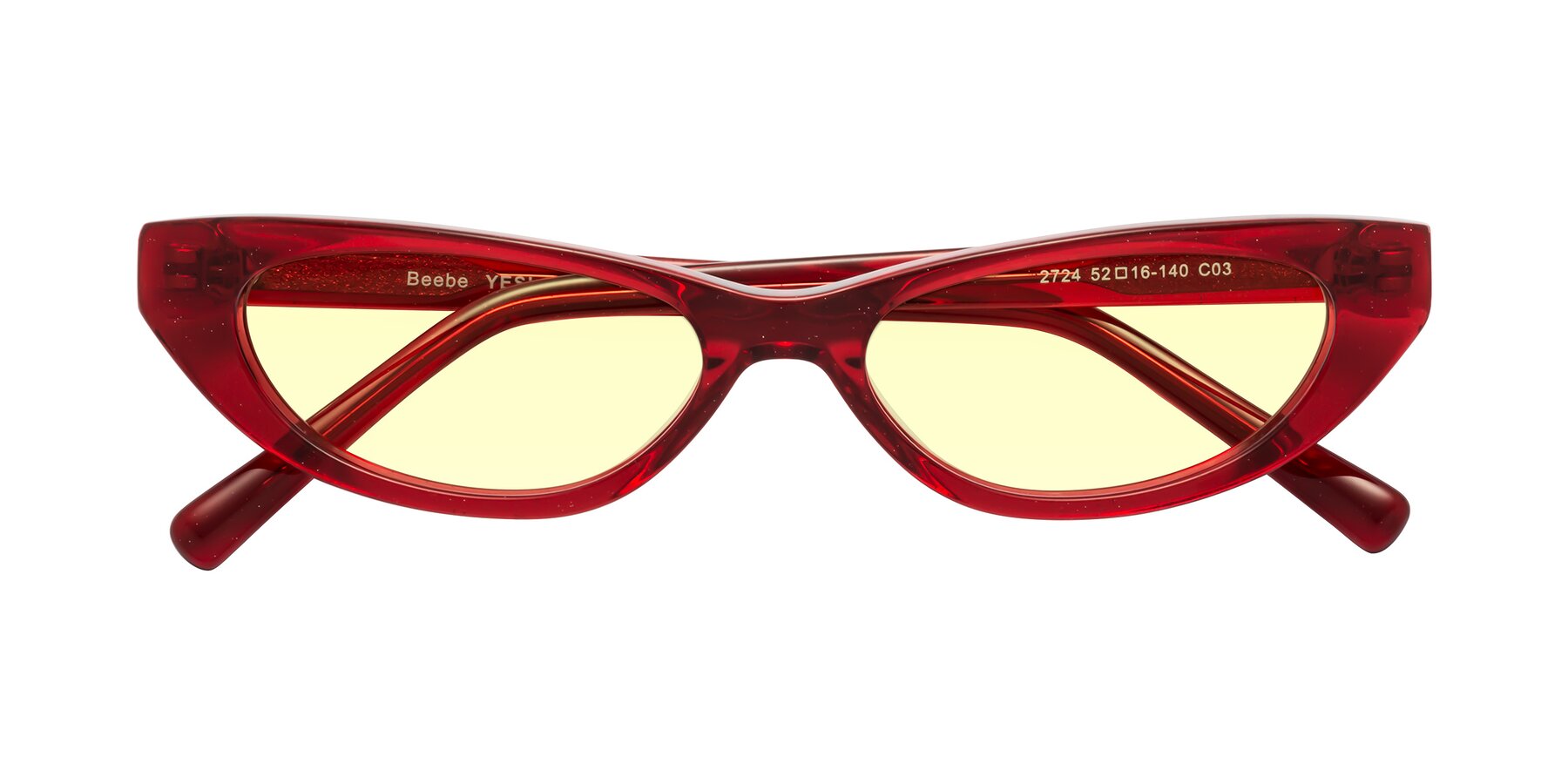 Folded Front of Beebe in Pearlescent Red with Light Yellow Tinted Lenses