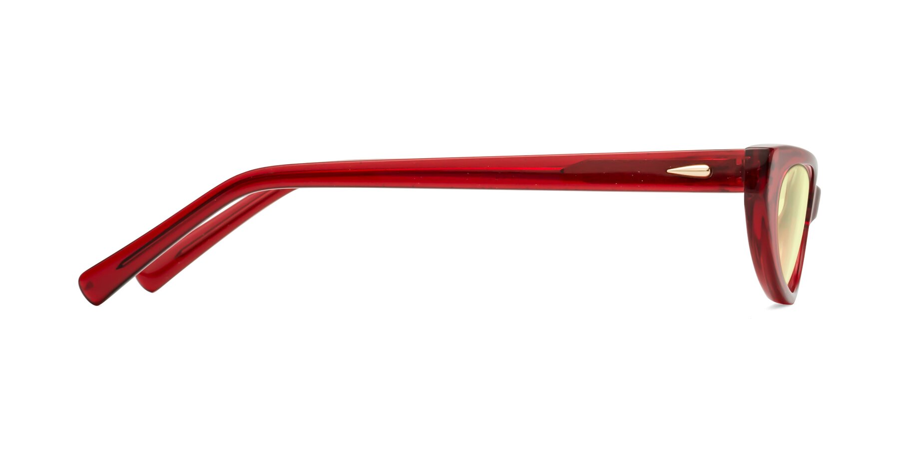Side of Beebe in Pearlescent Red with Light Yellow Tinted Lenses