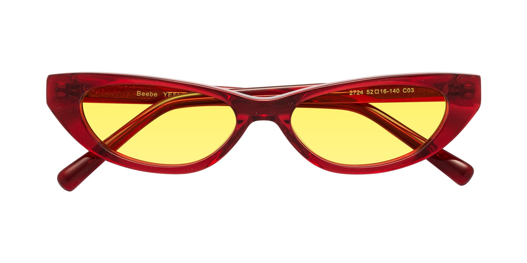 Folded Front of Beebe in Pearlescent Red with Medium Yellow Tinted Lenses