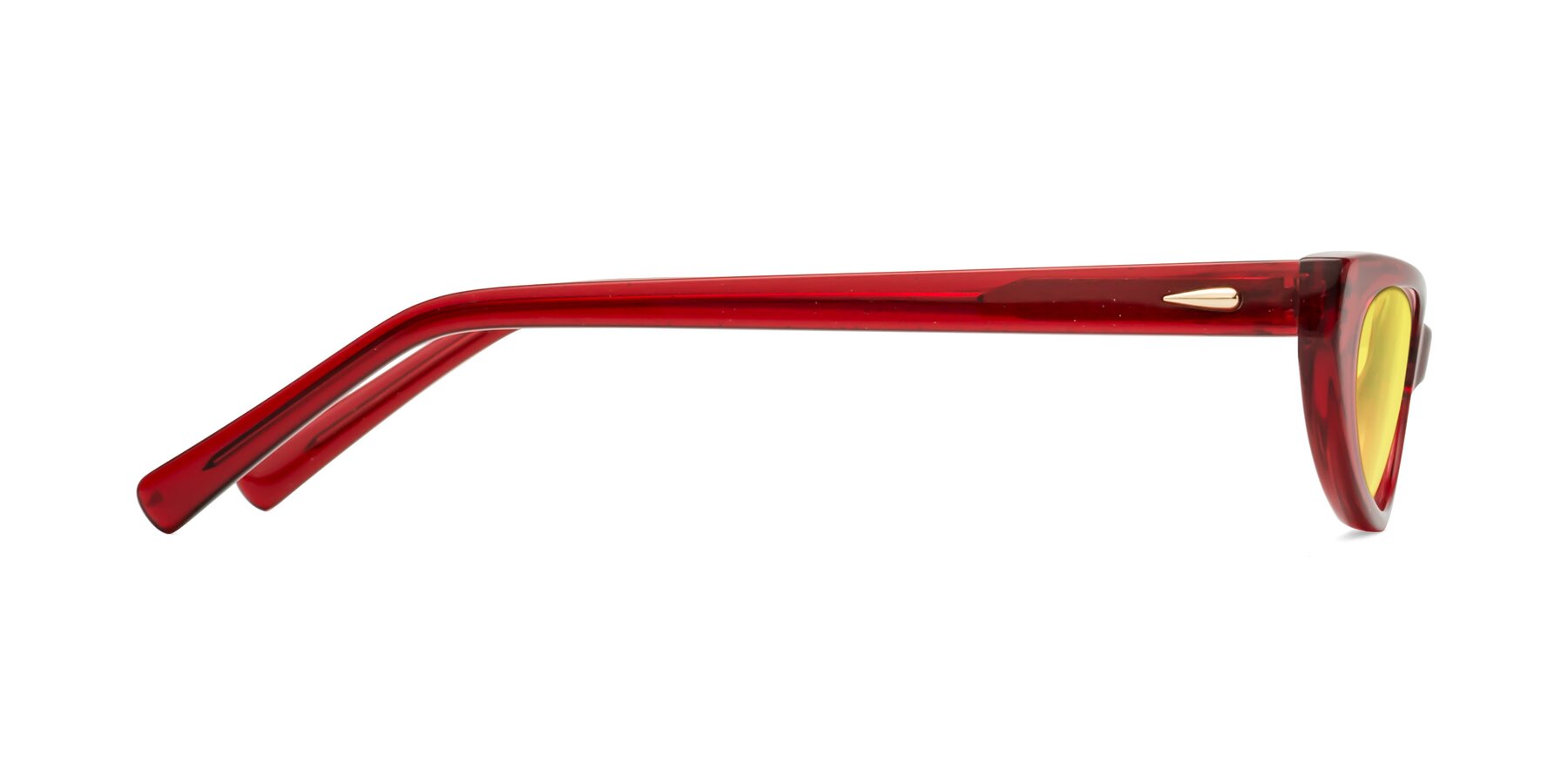 Side of Beebe in Pearlescent Red with Medium Yellow Tinted Lenses