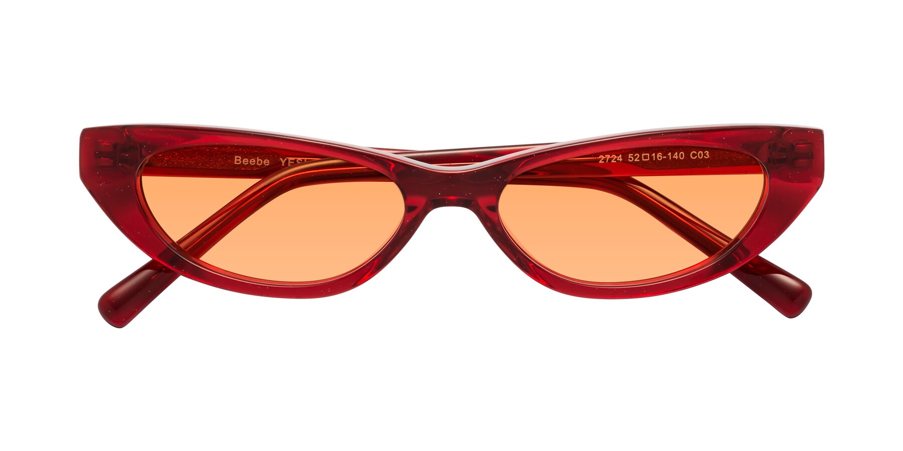 Folded Front of Beebe in Pearlescent Red with Medium Orange Tinted Lenses