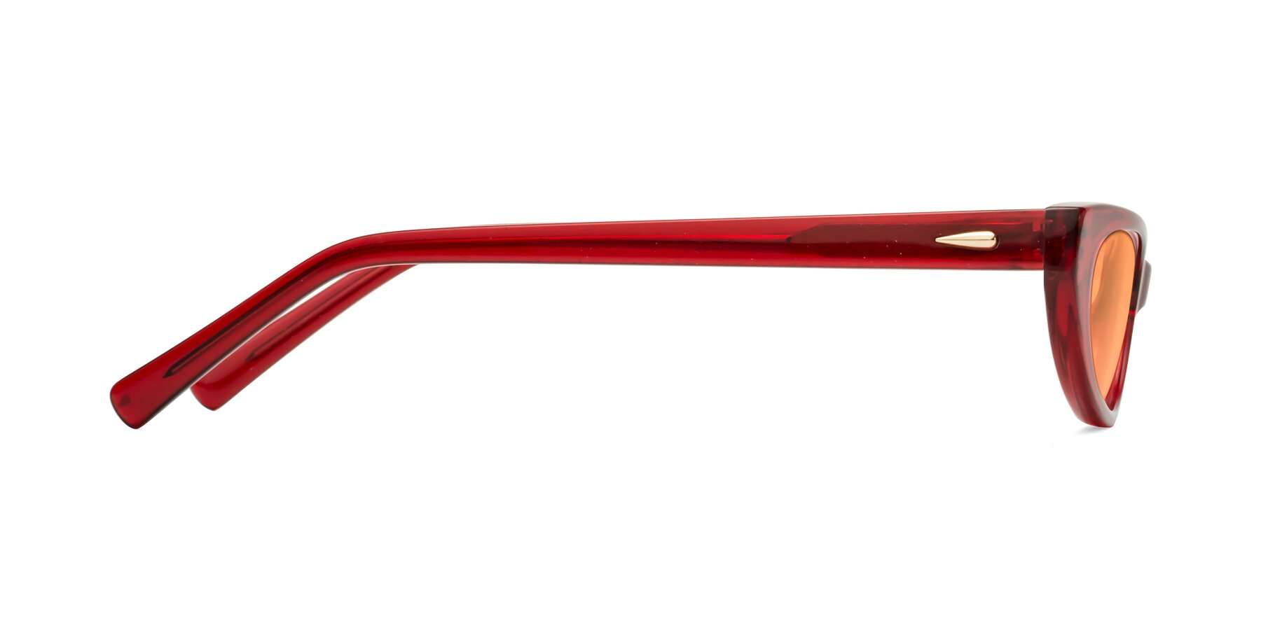 Side of Beebe in Pearlescent Red with Medium Orange Tinted Lenses