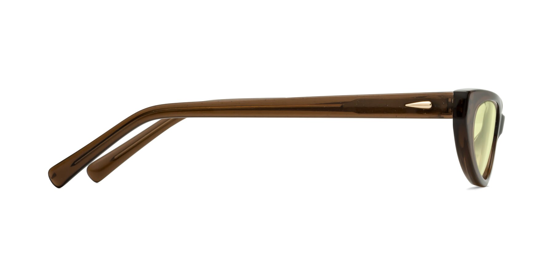 Side of Beebe in Pearlescent Brown with Light Yellow Tinted Lenses