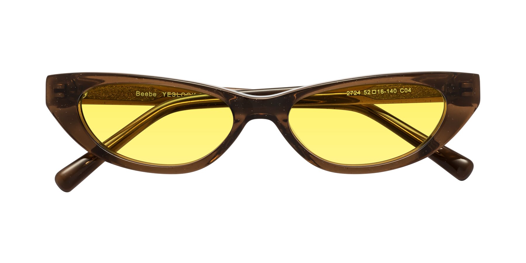Folded Front of Beebe in Pearlescent Brown with Medium Yellow Tinted Lenses