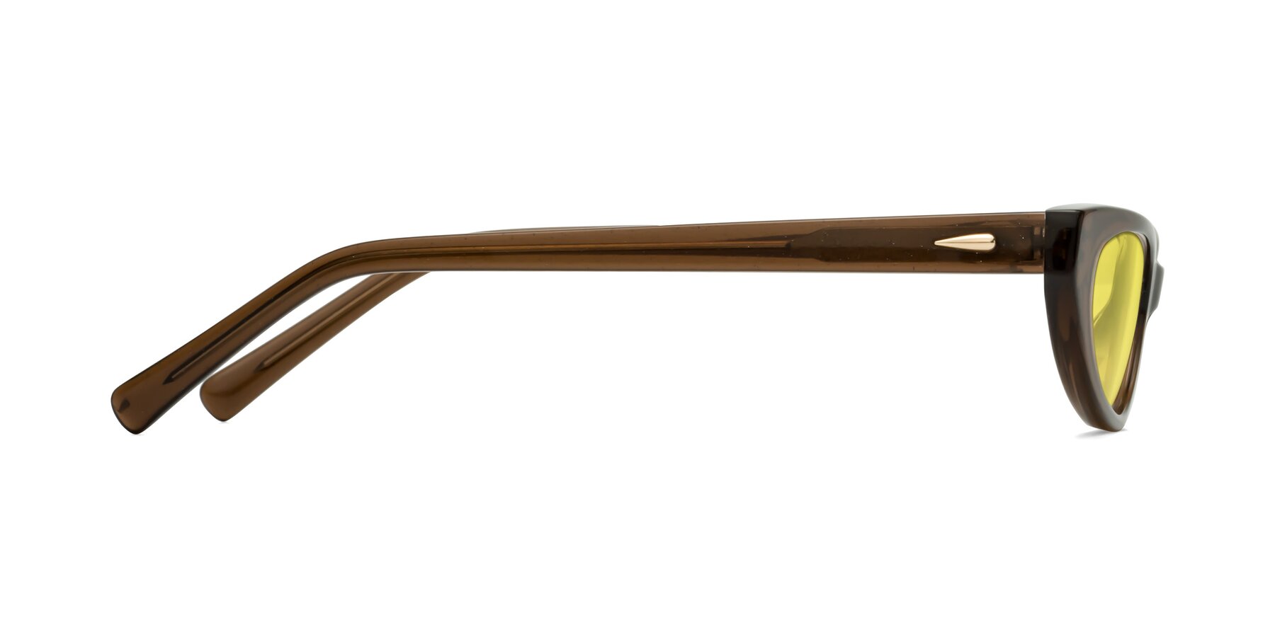 Side of Beebe in Pearlescent Brown with Medium Yellow Tinted Lenses