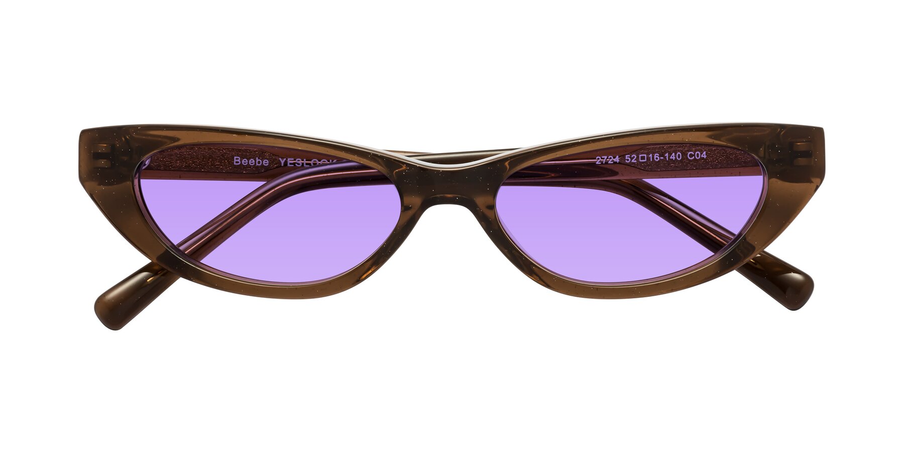 Folded Front of Beebe in Pearlescent Brown with Medium Purple Tinted Lenses