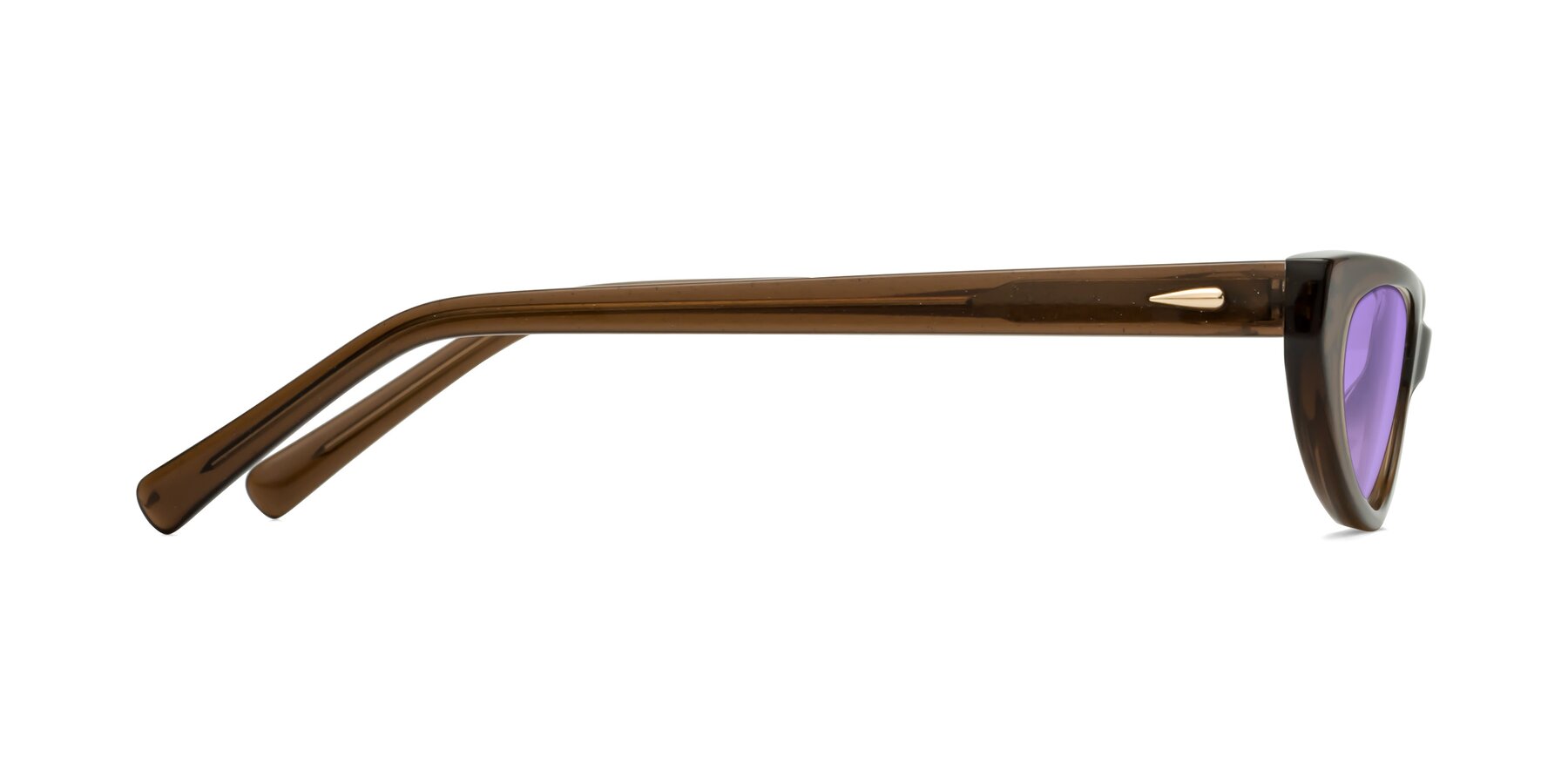 Side of Beebe in Pearlescent Brown with Medium Purple Tinted Lenses