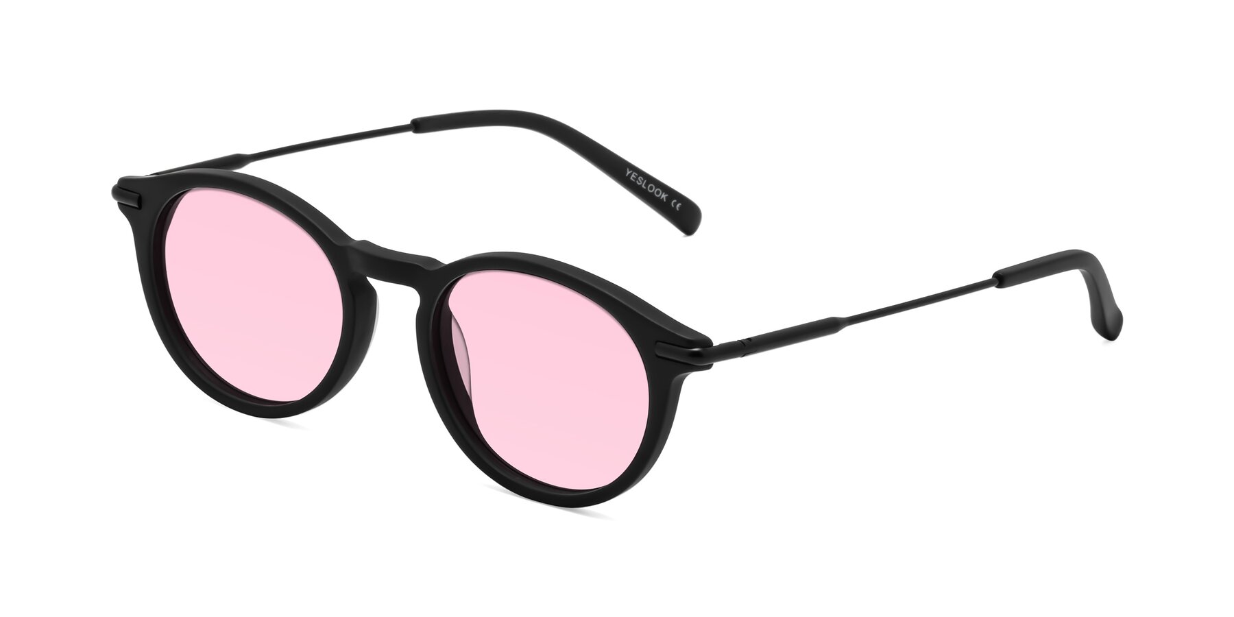 Angle of Gupta in Matte Black with Light Pink Tinted Lenses
