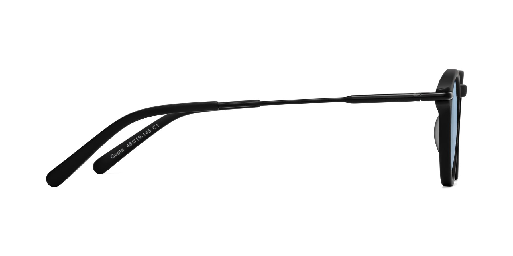 Side of Gupta in Matte Black with Light Blue Tinted Lenses