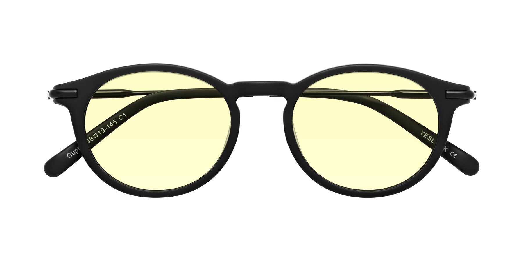 Folded Front of Gupta in Matte Black with Light Yellow Tinted Lenses