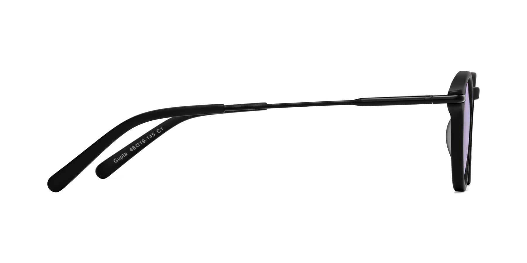 Side of Gupta in Matte Black with Light Purple Tinted Lenses