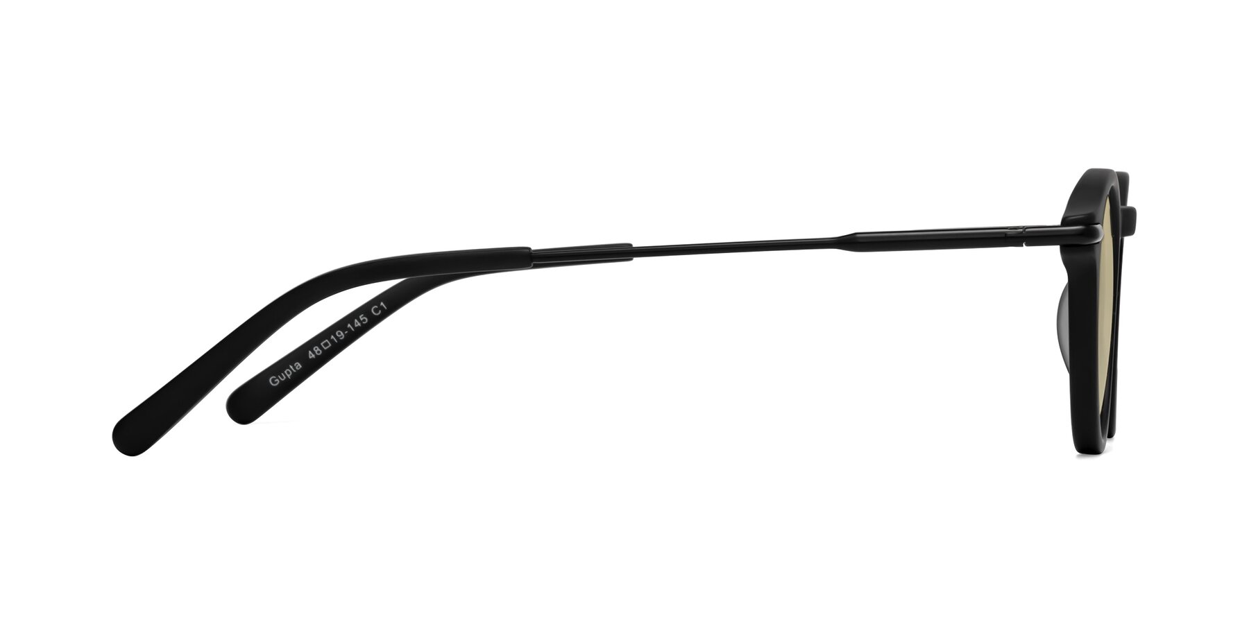 Side of Gupta in Matte Black with Light Champagne Tinted Lenses