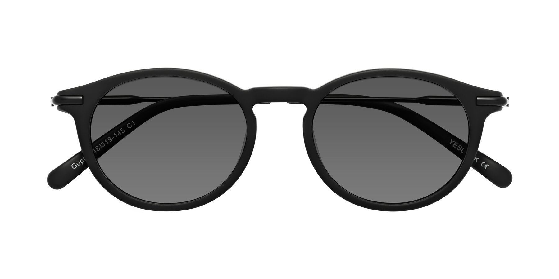 Folded Front of Gupta in Matte Black with Medium Gray Tinted Lenses