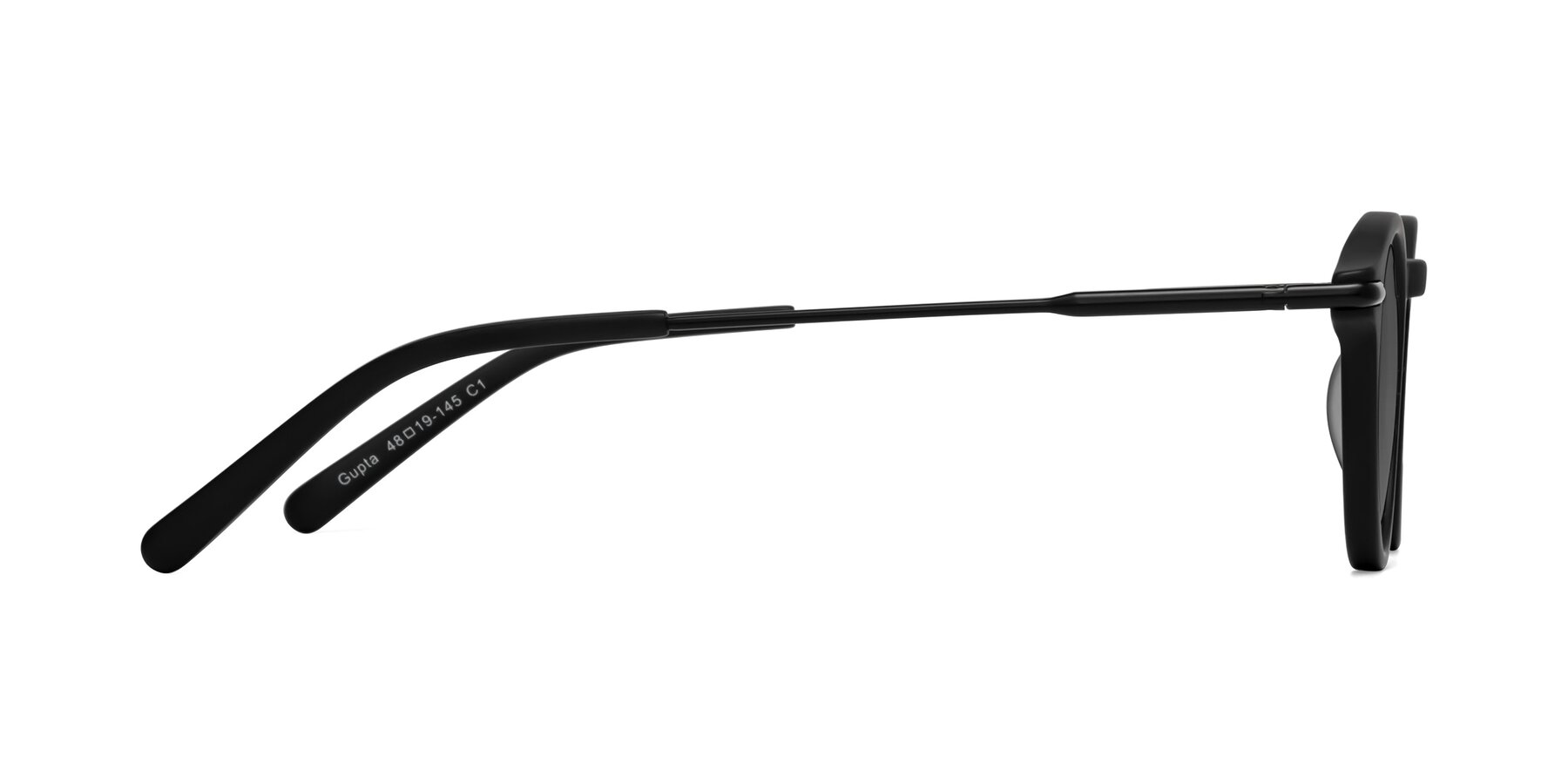 Side of Gupta in Matte Black with Medium Gray Tinted Lenses