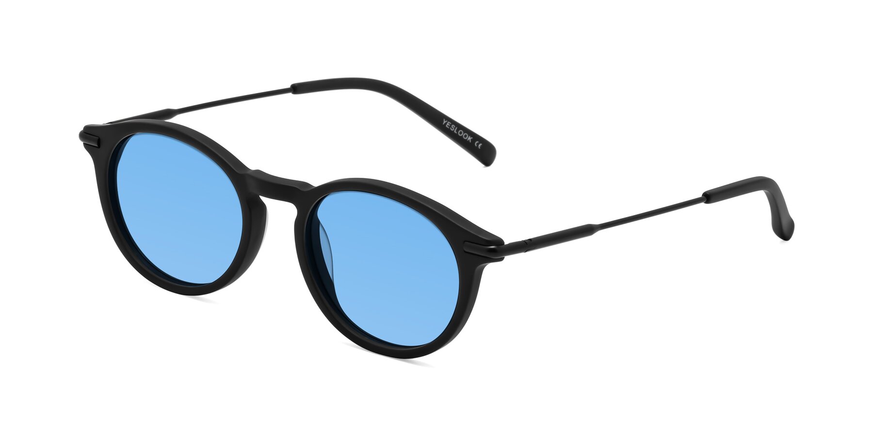 Angle of Gupta in Matte Black with Medium Blue Tinted Lenses