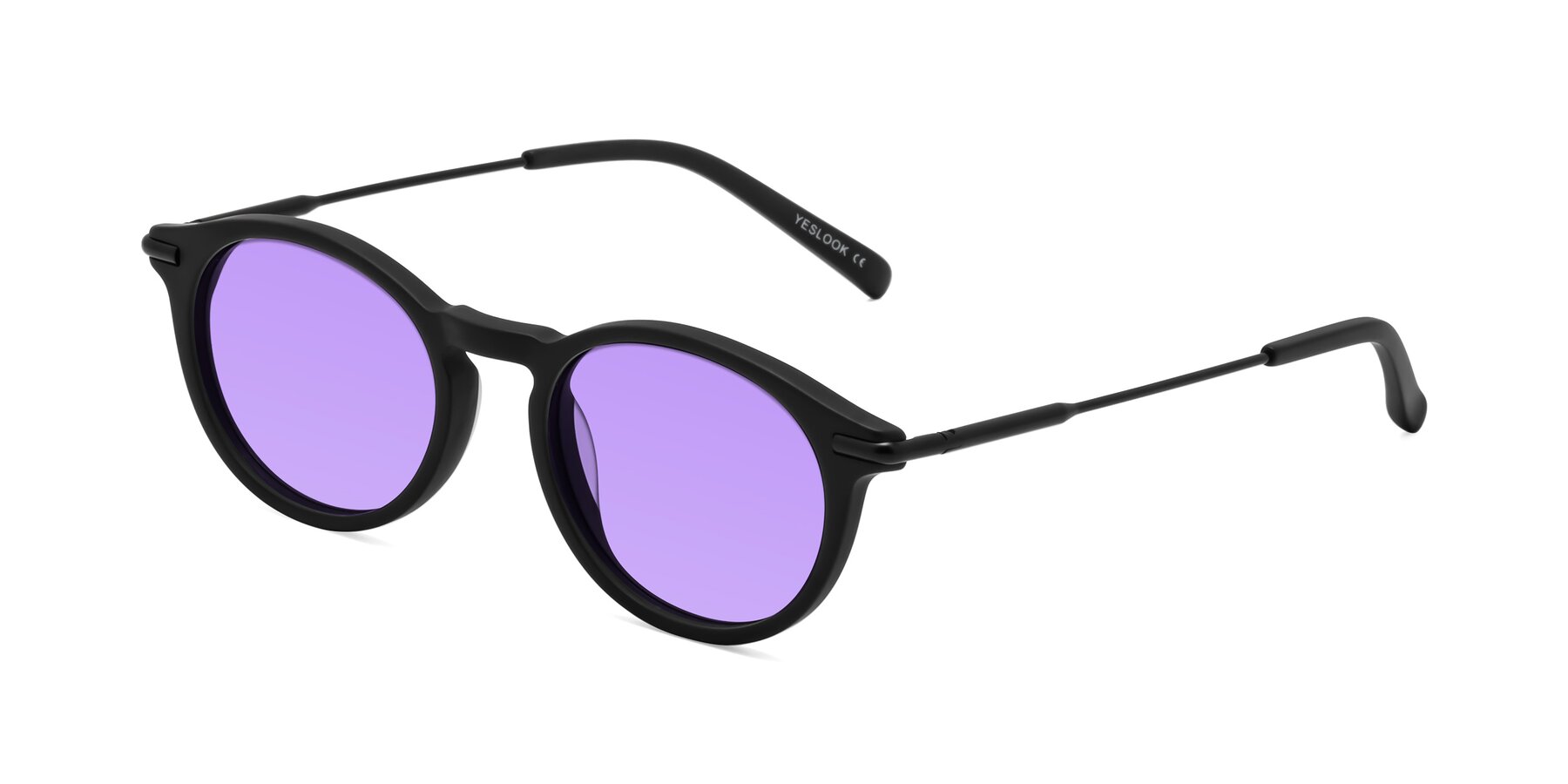 Angle of Gupta in Matte Black with Medium Purple Tinted Lenses