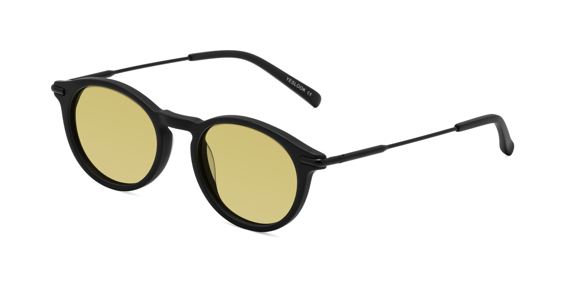 Angle of Gupta in Matte Black with Medium Champagne Tinted Lenses