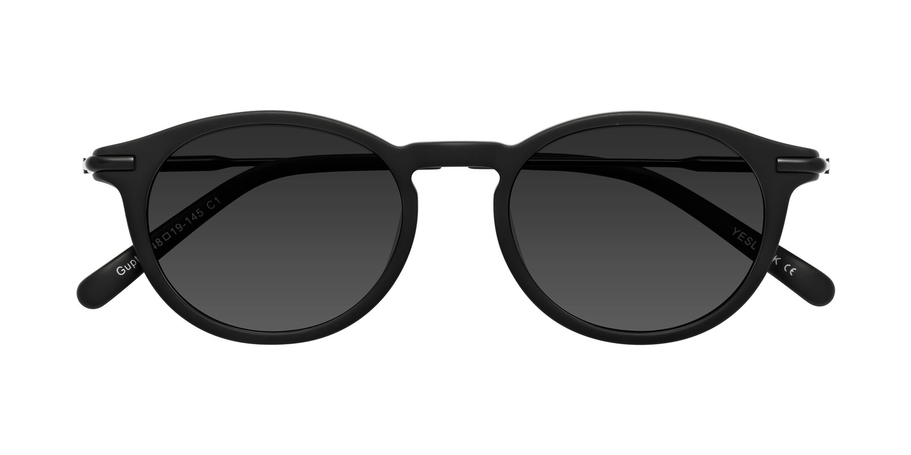 Folded Front of Gupta in Matte Black with Gray Tinted Lenses