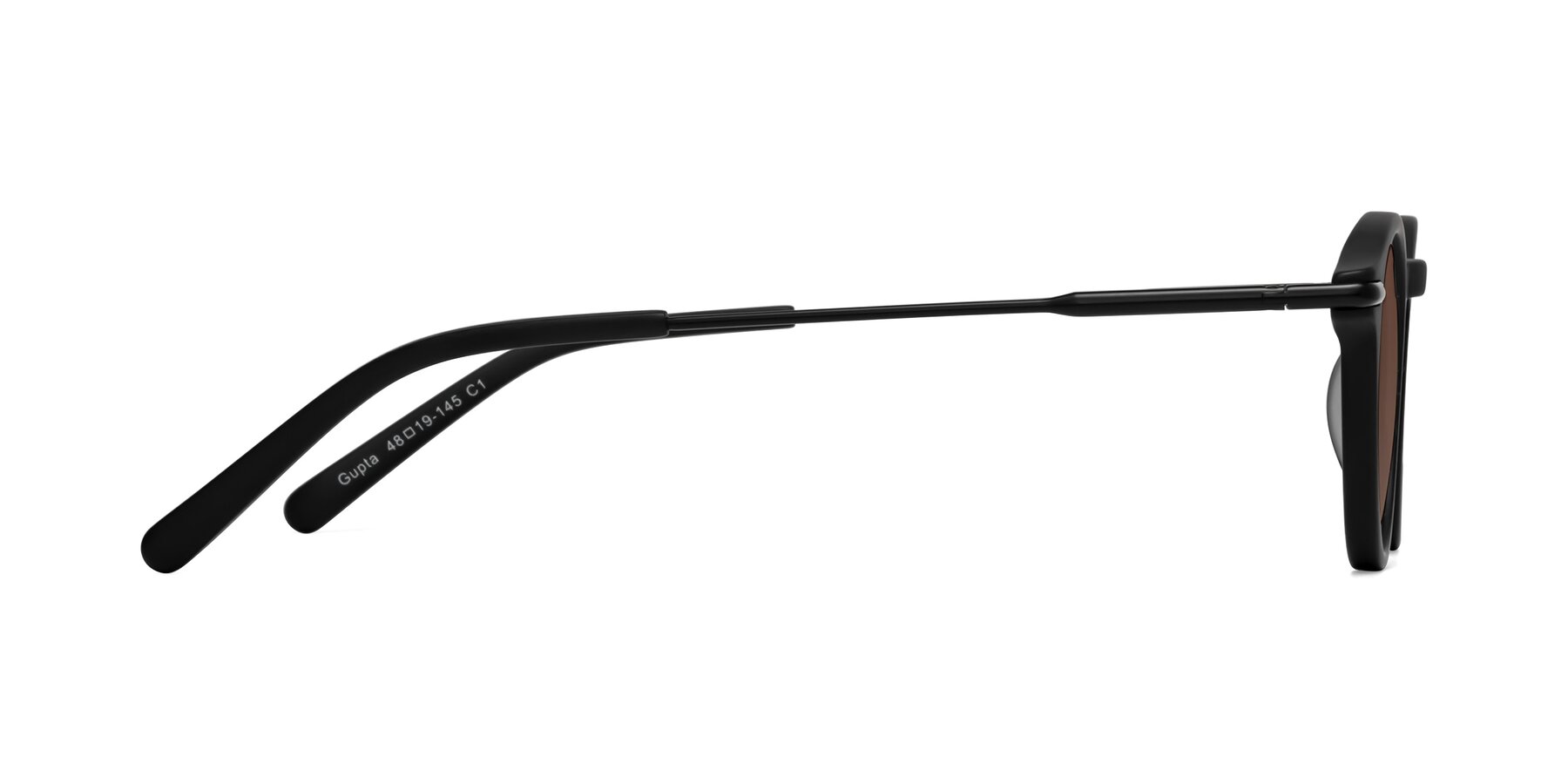 Side of Gupta in Matte Black with Brown Tinted Lenses