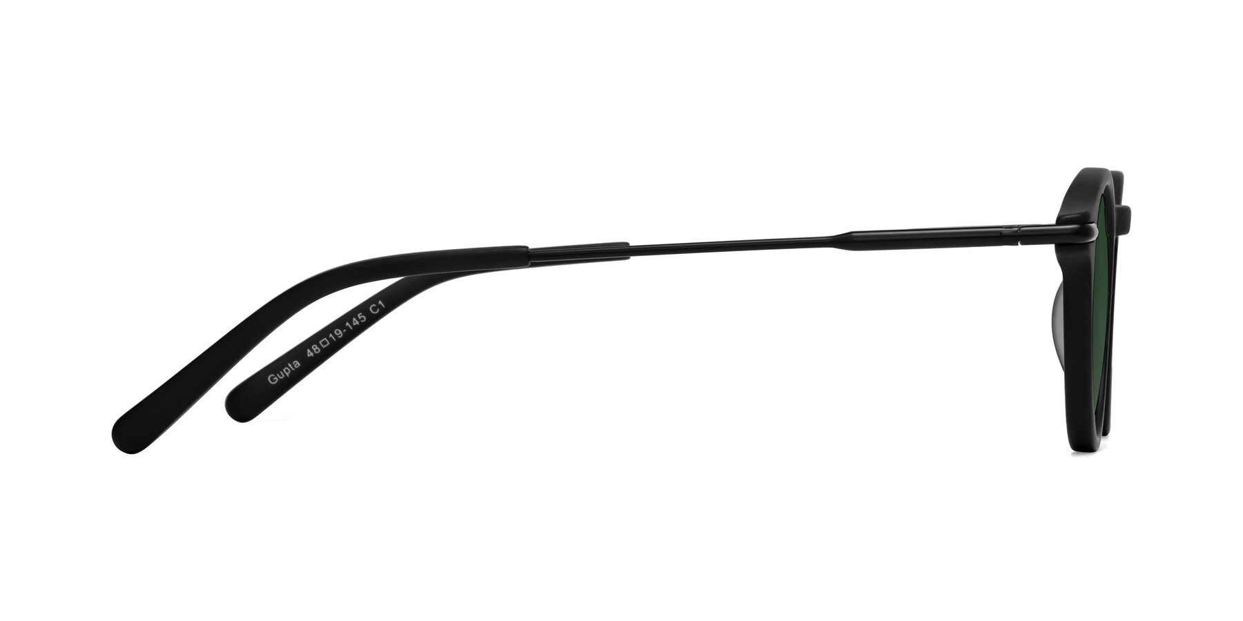 Side of Gupta in Matte Black with Green Tinted Lenses