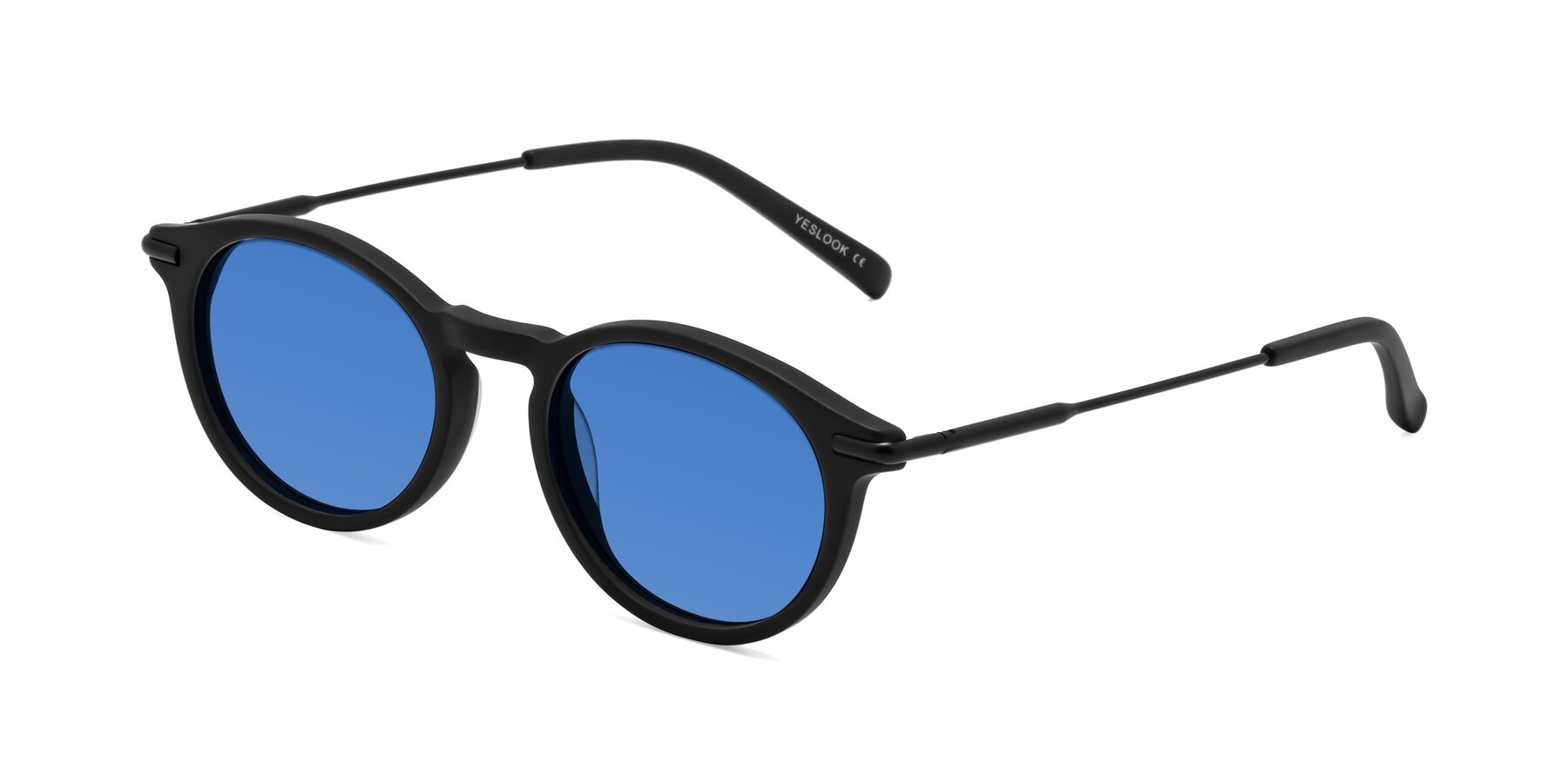 Angle of Gupta in Matte Black with Blue Tinted Lenses