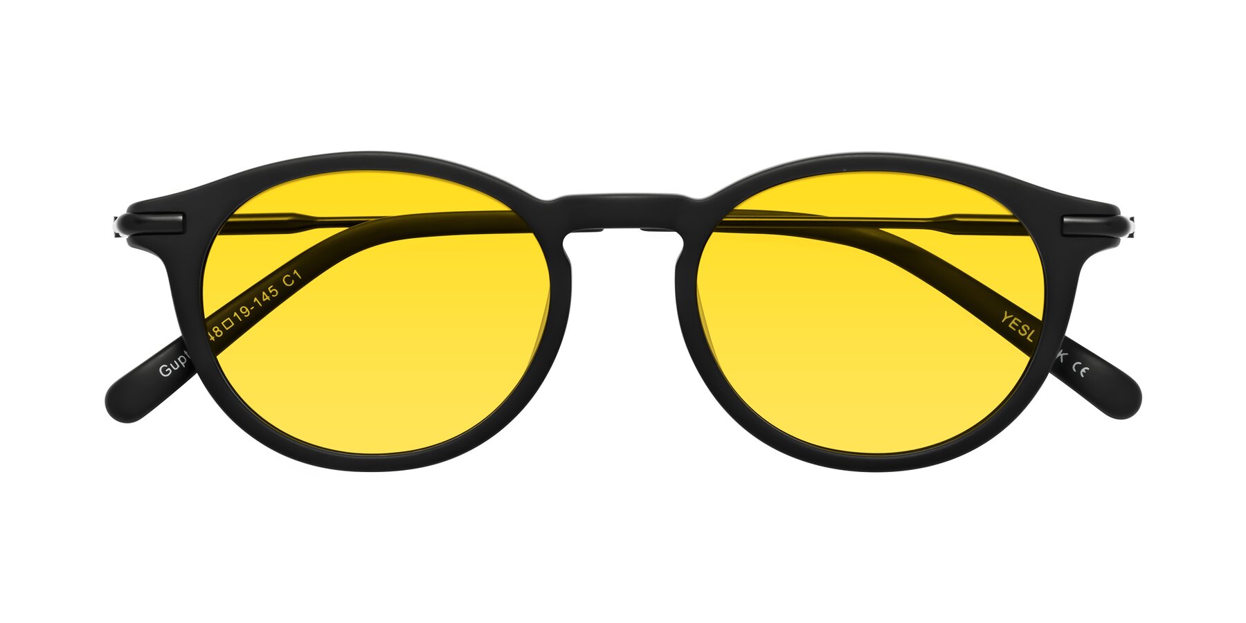 Folded Front of Gupta in Matte Black with Yellow Tinted Lenses